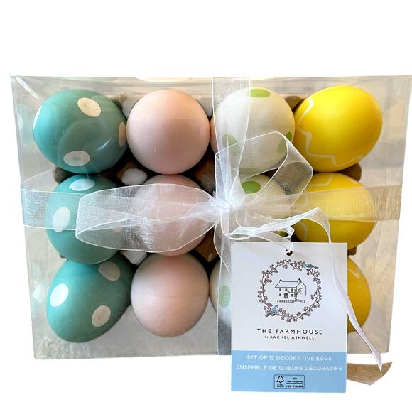The Farmhouse Easter Eggs Boxed Set of 12 Pastel Colors Polka Dot Spring Decor - Picture 1 of 14